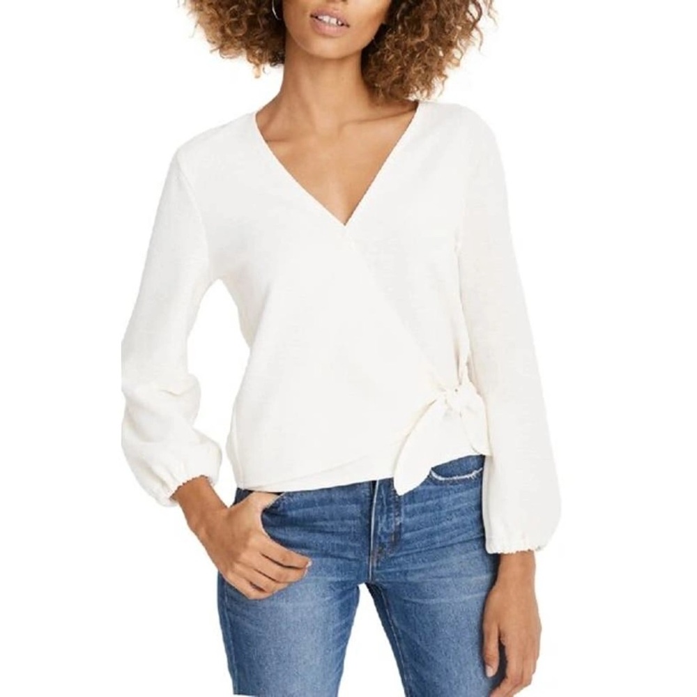 Madewell Cream Wrap V-Neck Long Sleeve Top